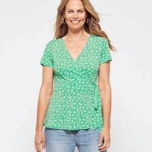 KAILEIGH Delia Surplice Knit Top Size Large Green